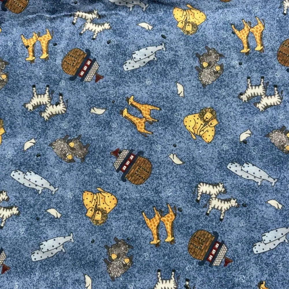 Handmade Noahs Ark‎ Baby Quilt Blanket Animals Nursery Blue Yellow 40x52